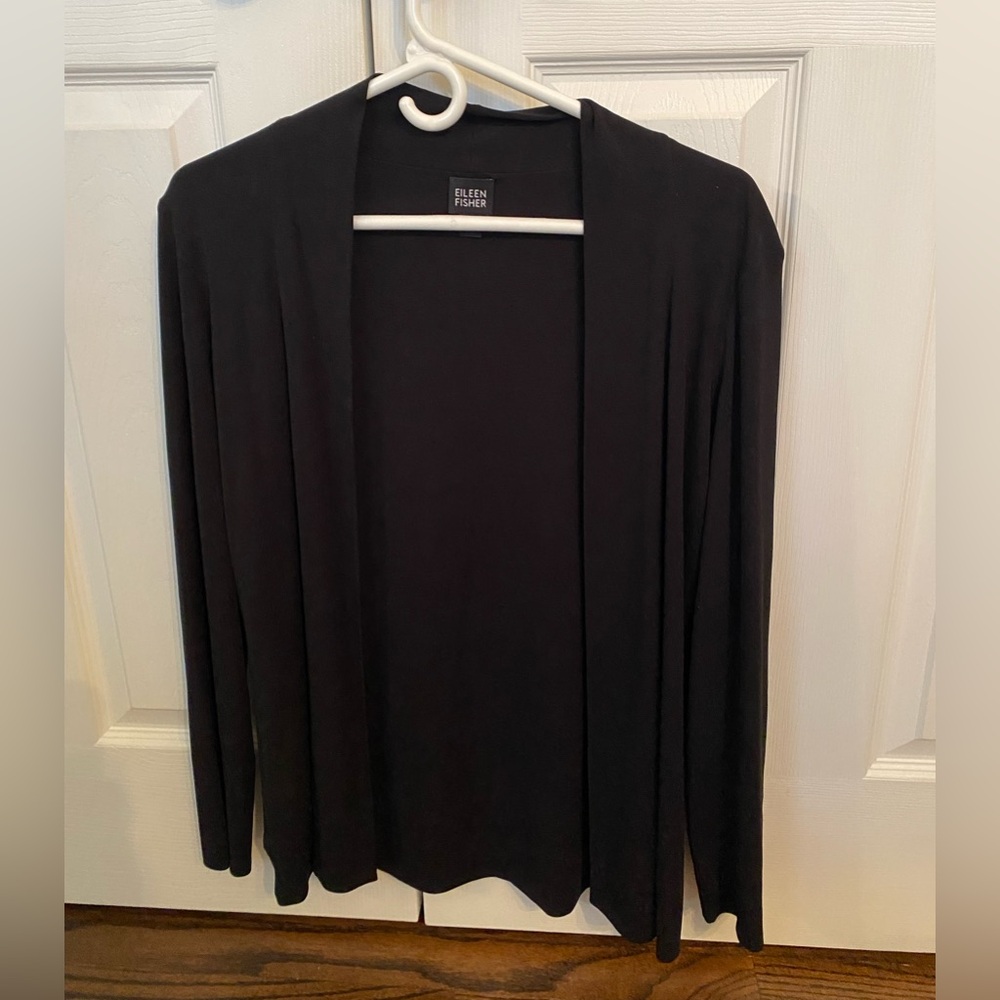 Eileen Fisher Women's Black Silk open cardigan
